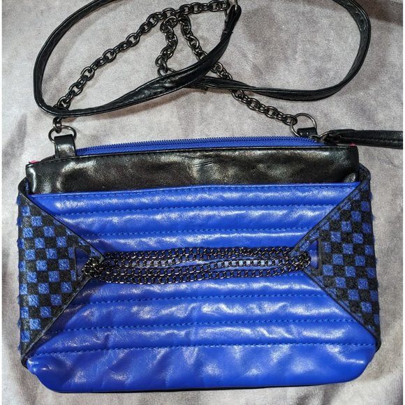 Nicki Minaj Black And Blue Checkered Chain Purse - Picture 1 of 6